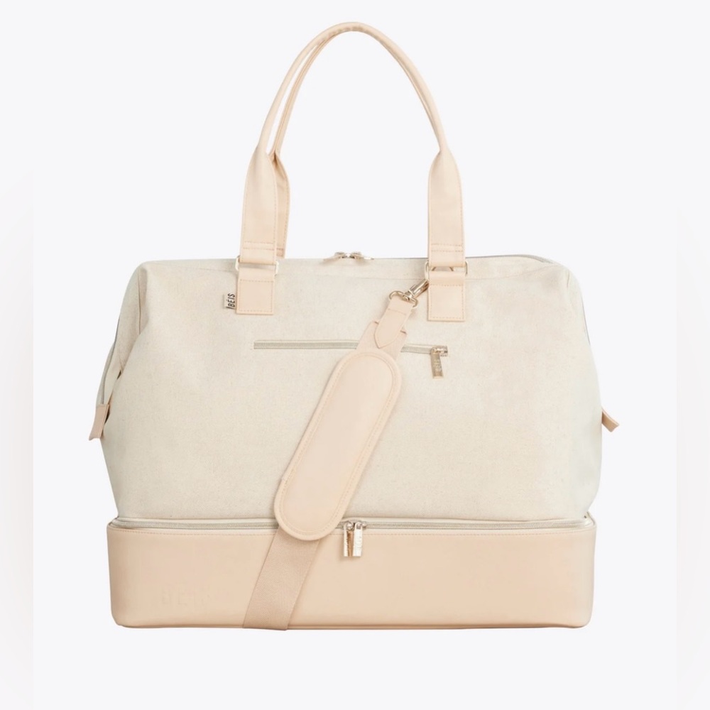 Beis The Weekender Beige Canvas Tote Bag Overnight Zipper Travel - Picture 2 of 12